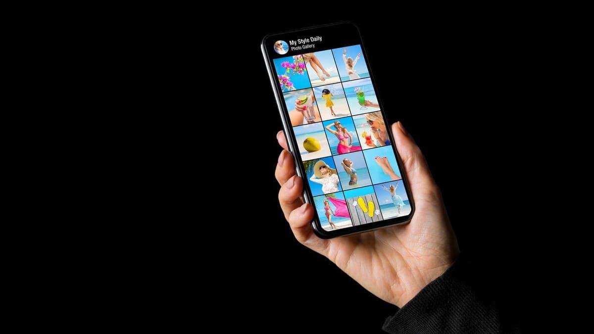 Photo feed on a social media app viewed on a phone