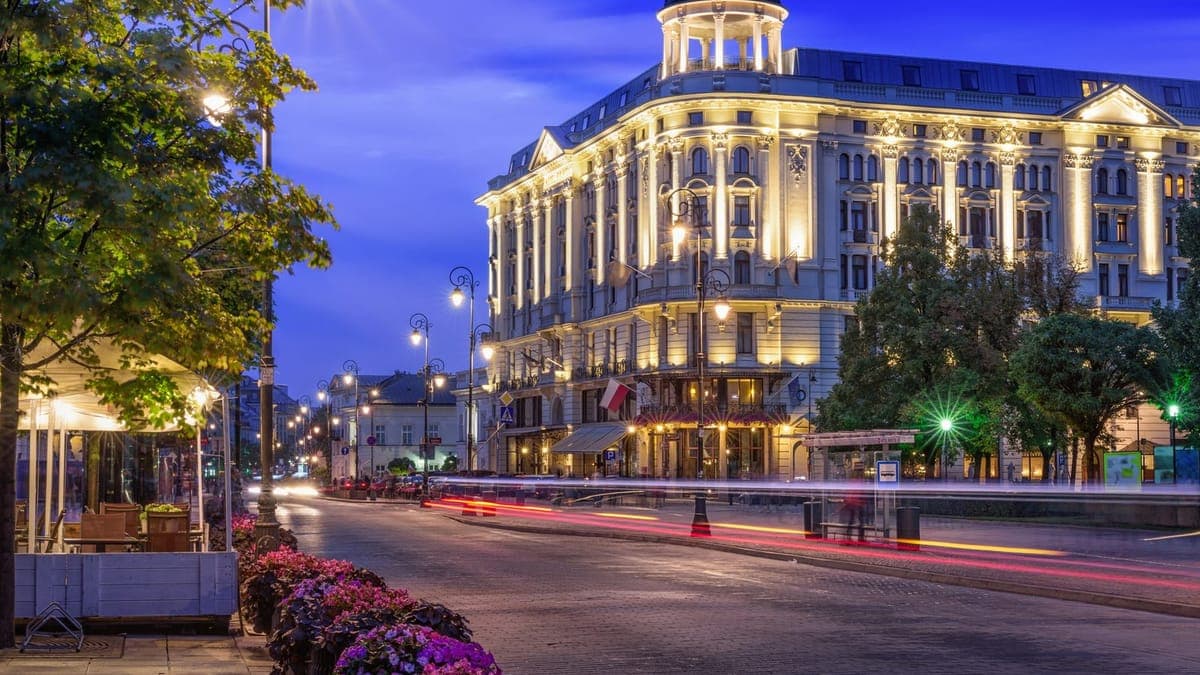 Grand hotel building on a city street