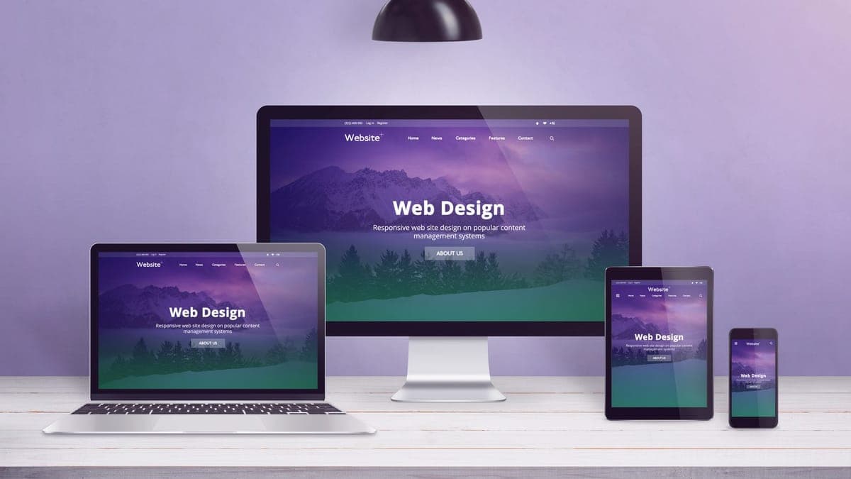 Website design shown on a laptop, tablet and phone